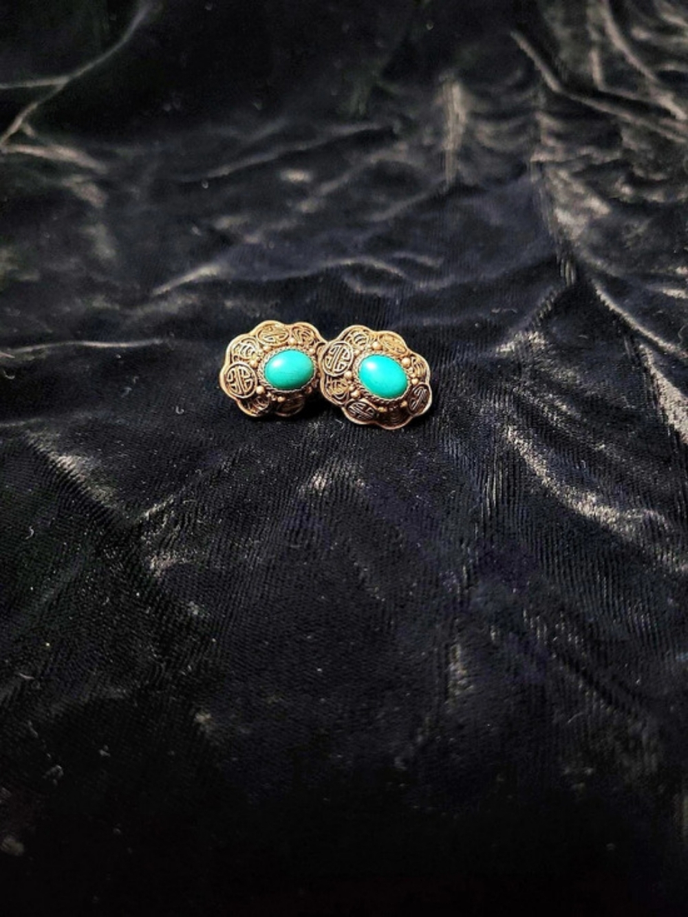 Silver-Tone Filigree Turquoise Earrings Like New